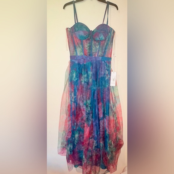 Miss Proto Dresses & Skirts - Floral Sheer Midi Dress with Spaghetti Straps - Multicolor